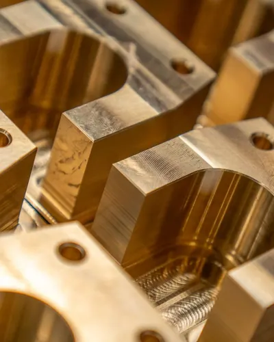 Close-up of machined brass components.